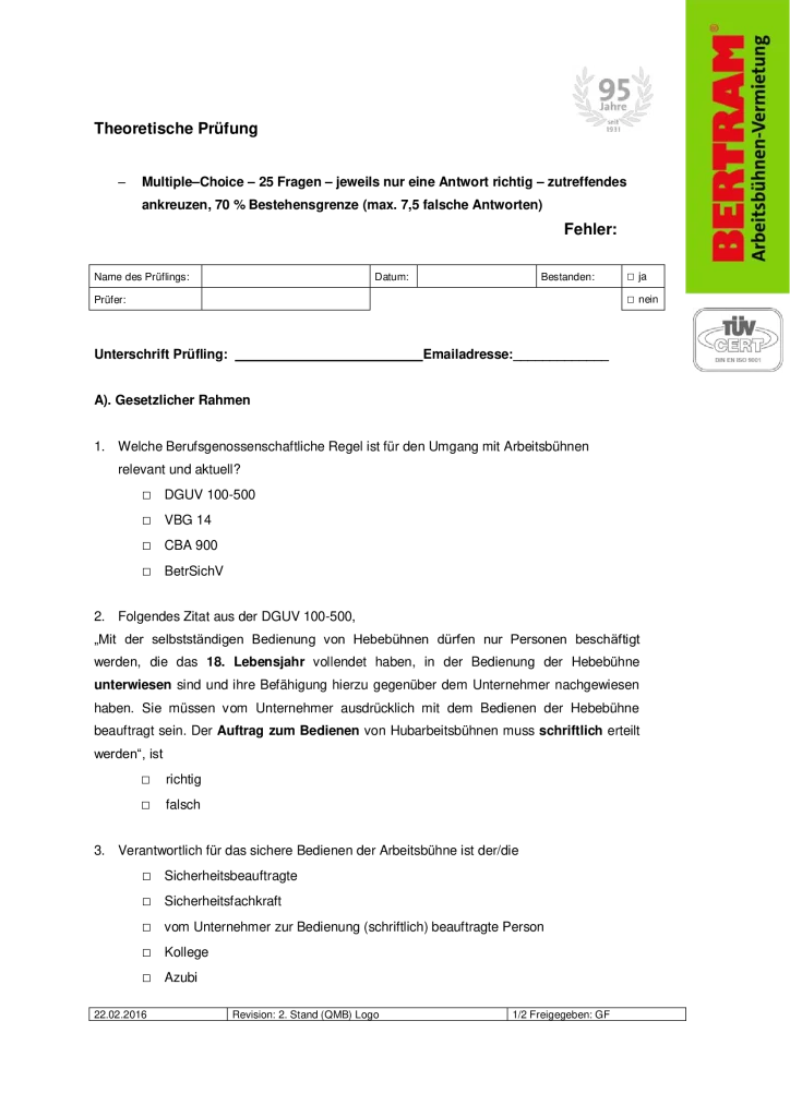 Theoriebogen Bedienausweis De
